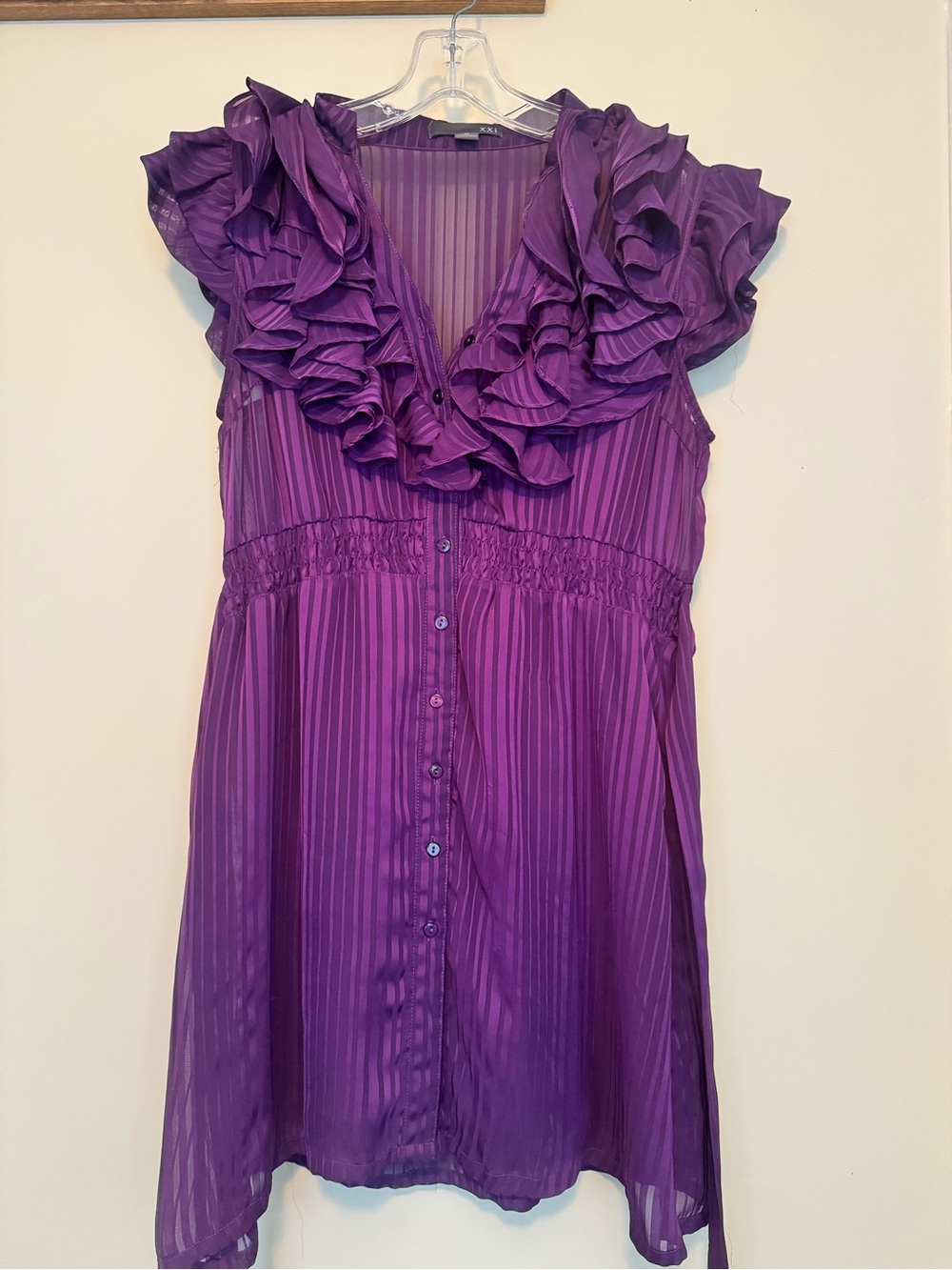 Forever 21 Purple Ruffled V-Neck Button Mini Dress